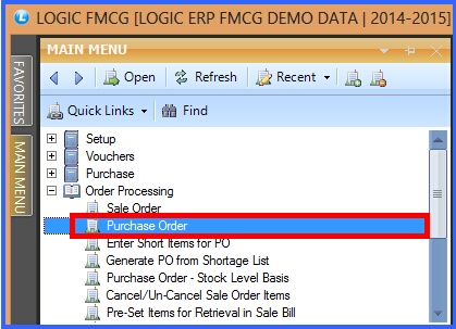 fmcg purchase order menu